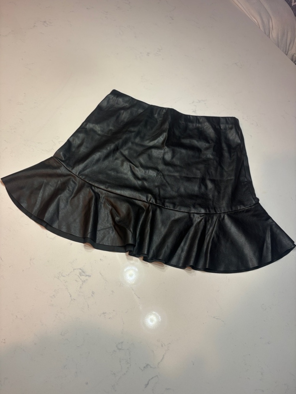 ASOS Black Faux Leather Mini Skirt with Ruffle Hem